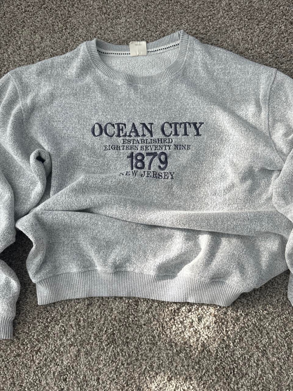 Ocean City Embroidered Crewneck Sweater - Light Gray